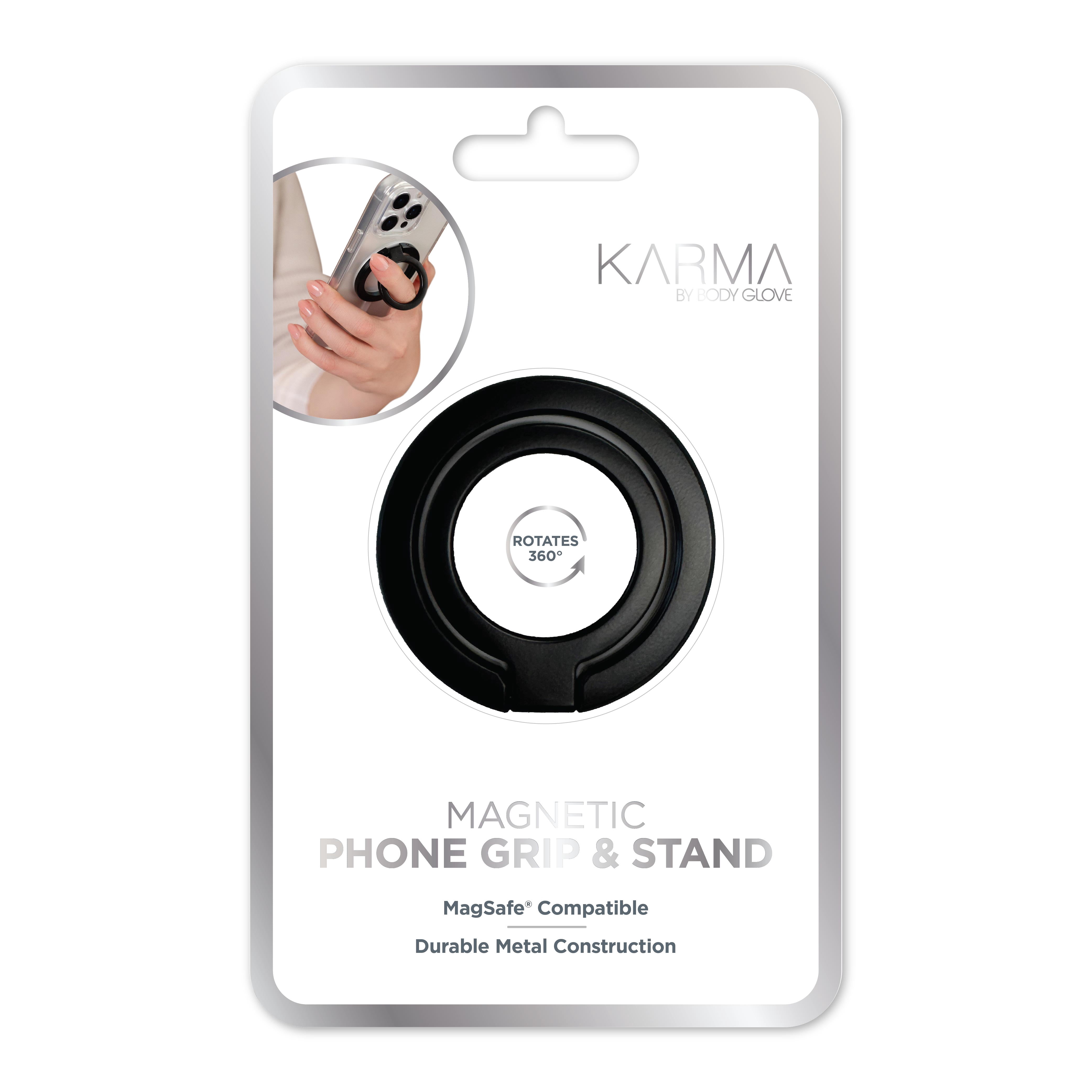 Karma by Body Glove Magnetic Ring Phone Grip and Stand - Black