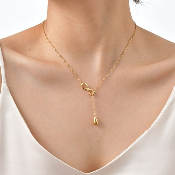 Gold Lariat Necklace for Women, Dainty 14K Gold Plated Infinity Drop Long Necklaces, Y-Shaped Pendant Necklace Trendy, Christmas Valentine's Day Gifts