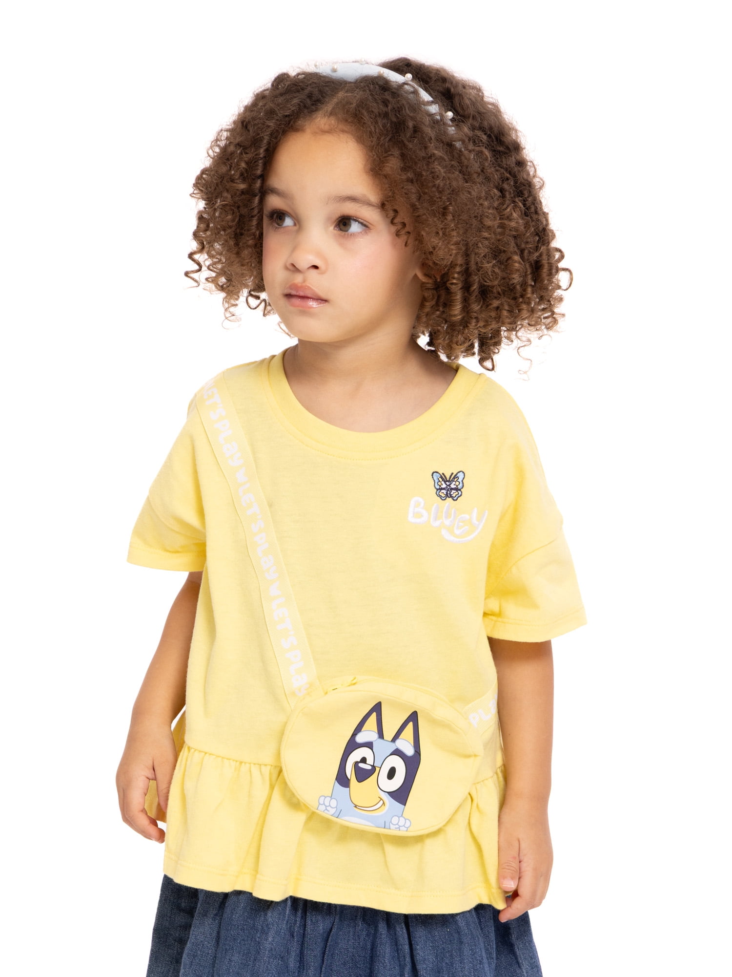 Bluey Toddler Girls Short Sleeve Peplum Tee with 3-D Bag, Sizes 12M-5T