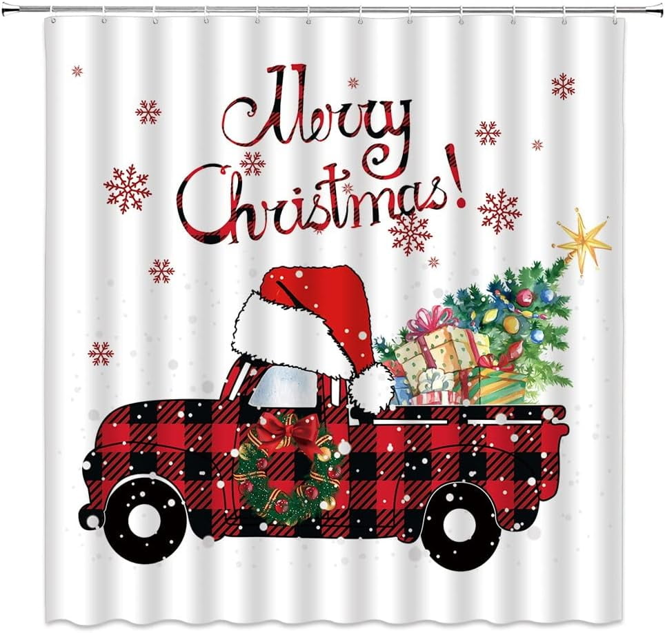 JOOCAR Christmas Truck Shower Curtain for Bathroom Red Buffalo