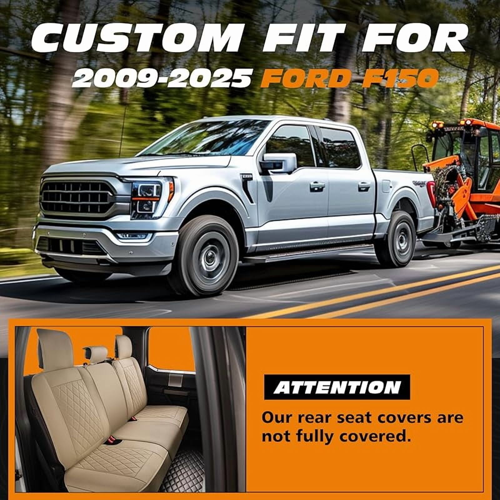 Seat Covers for 2009-2025 Ford F150 SuperCrew & 2017-2025 F250/F350/F450 Super Duty Crew Cab Pickup XL XLT Lariat King Ranch | Custom-Fit Front Seat Covers(Beige)