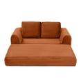 thumbnail image 3 of 2-In-1 Folding Convertible Sofa Bed, Modern Corduroy Sleeper Couch with 2*Pillows, Futon Modular Upholstered Boneless Loveseat with Pull-Out Bed, Folding Floor Modular Couch for Living Room (Orange), 3 of 11
