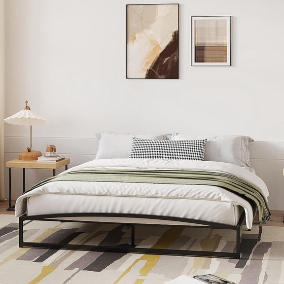 Queen Size Metal Bed Frame,Platform Bed Frame with Arch Design,10 Inch Heavy Duty Strong Support Slats,Sturdy Mattress Foundation,Easy Assembly,No Box Spring Needed,Black
