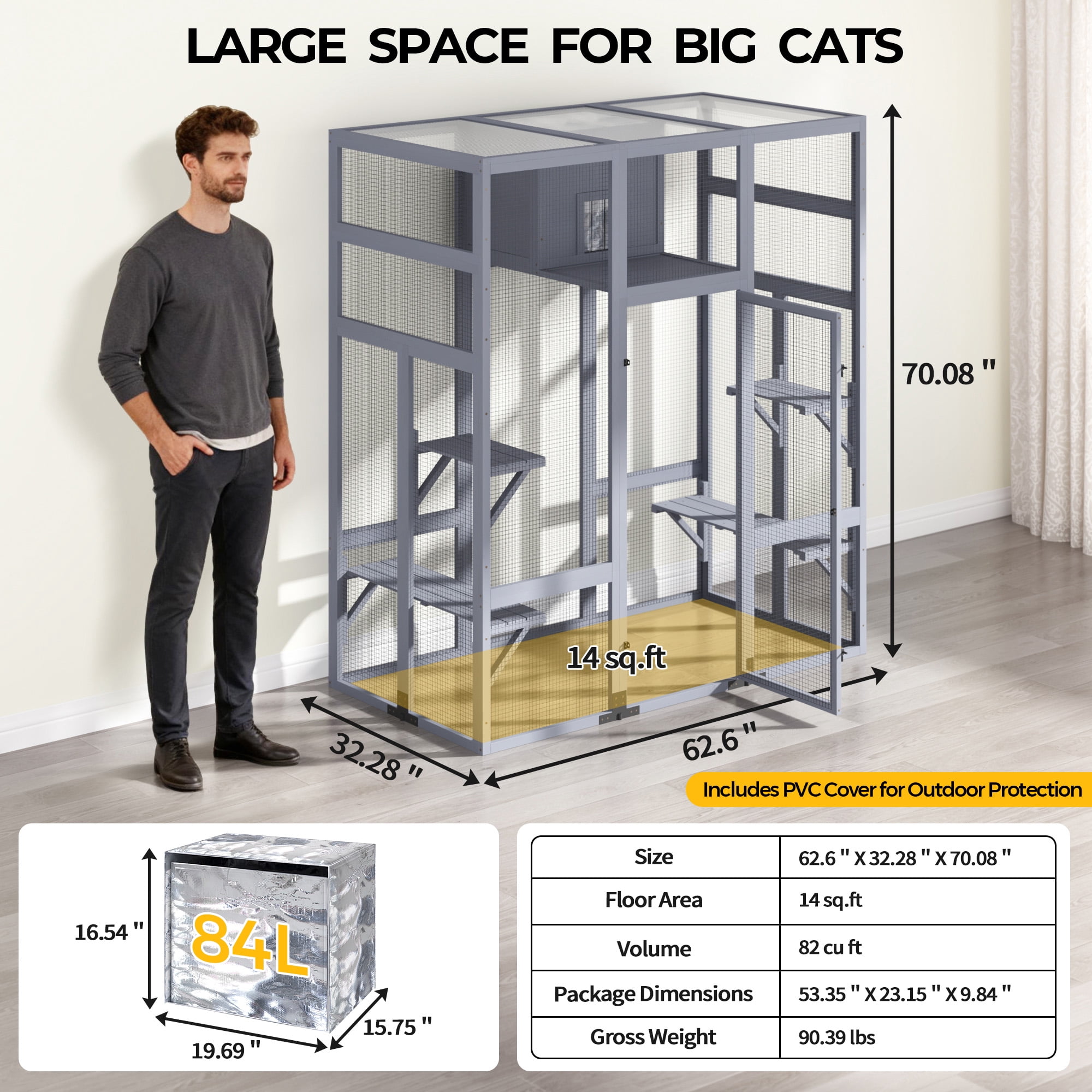 COZIWOW Extra Large Outdoor Cat House with 4-Way Pet Door & Weatherproof PVC Protector Hood