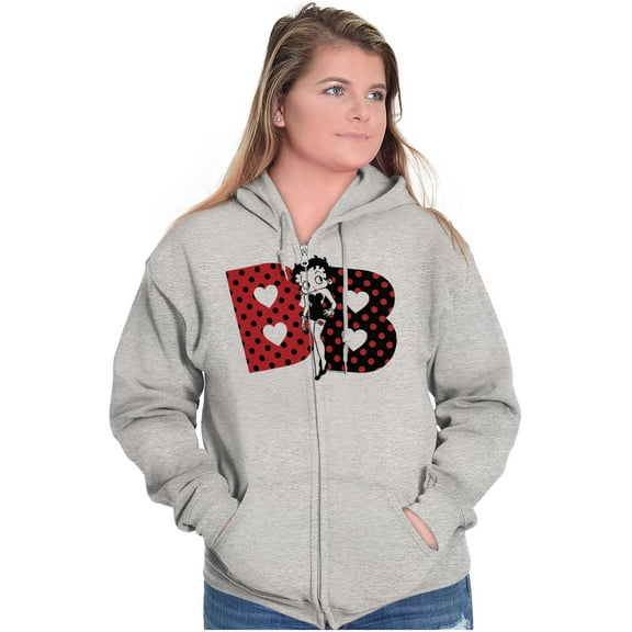 Betty Boop Retro Cartoon BB Hearts Zip Hoodie Sweatshirt Women Brisco Brands S