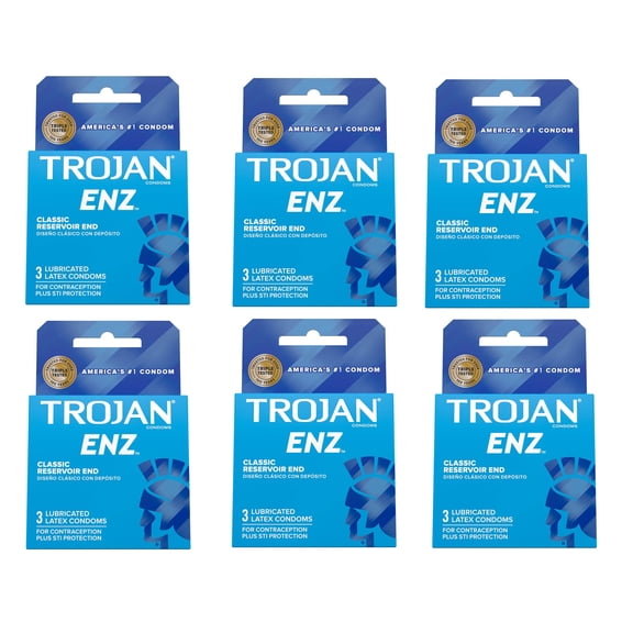 TROJAN Enz Condoms Lubricated Latex 3 Each (Pack of 6)