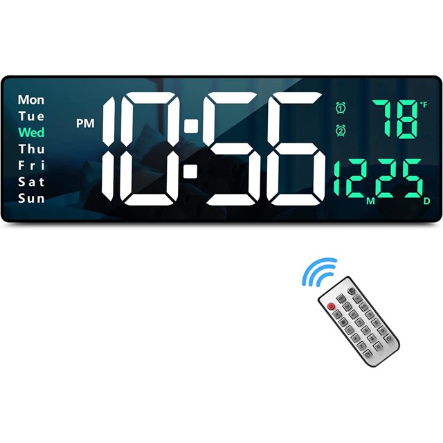 GHSDFBB Digital Wall Clock Large Display, 16" Large Wall Clocks with Remote Control for Living Room Gym Shop Warehouse Office Garage Decor, Auto Brightness Dimmer Reloj De Pared with Date Week T