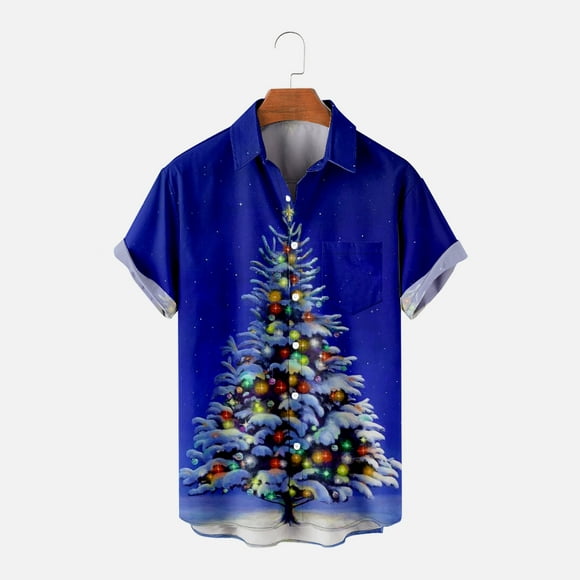 RXIRUCGD Mens Shirt Chemises Mens Noël Imprimé Poche Unique Noël Poche Imprimée Décontractée Shirt Summer Tops