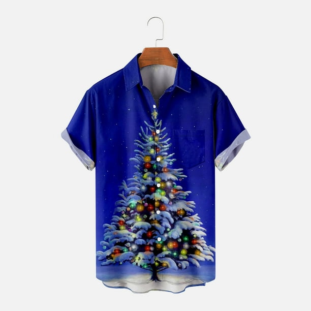 RXIRUCGD Mens Mens Shirt Chemises Noël Imprimé Poche Unique Noël Casual Poche Imprimée en Vrac Shirt Summer Tops