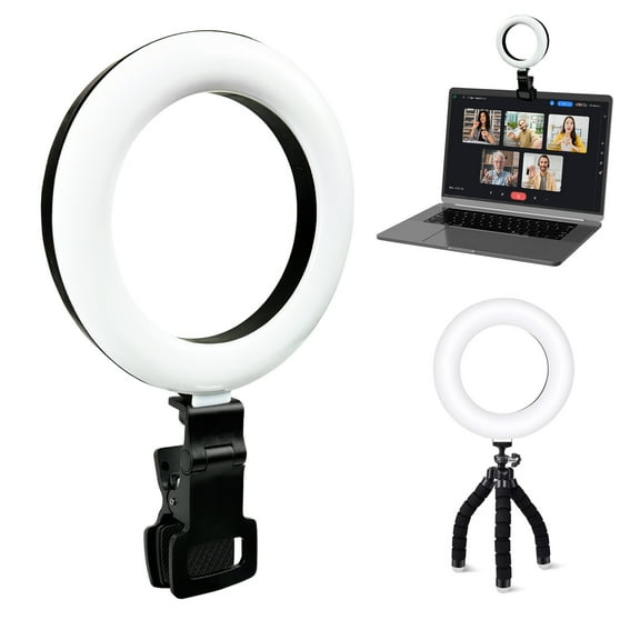 KALCINTY Ring Light for Desk, 6'' Small Ring Light for Computer and Laptop Monitor Clip on, Mini Ring Light with Desk Tripod Stand, Webcam Light for Video Recording/Remote Working and Live Streaming