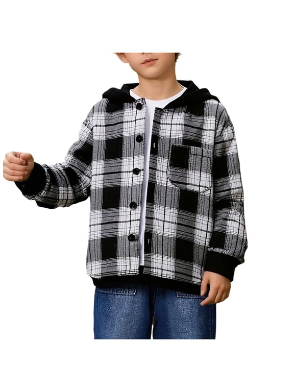Baby Fleece Jacket Coat Casual Versatile Stylish FAll Winter Kid's Set Featuring A Plaid Hooded Jacket Sporty Top With A Cool Youthful Street Vibe Size for 4 Years,Black