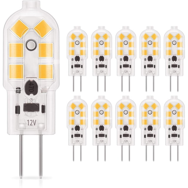Bombilla LED G4 de 1,5 W, 180 lm, bombillas de iluminación AC/DC de 12 V equivalentes a halógenas de 20 W, blanco cálido 3000 K, no regulable, repuesto para campana extractora y Lusture, paquete de 10