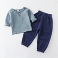 thumbnail image 2 of Odeerbi Toddler Boys Girls 2 Piece Outfits Cotton T-shirt Pants Set Summer Clothes Fashion Casual Long Sleeve Tops Round Neck Collar Botton Solid Color Long Pants Sets Sky Blue, 2 of 9