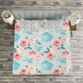thumbnail image 3 of Ambesonne Vintage Quilted Bedspread Set 3 Pcs, Flowers Roses Teapot, Queen Size, Pale Blue Pale Pink, 3 of 3