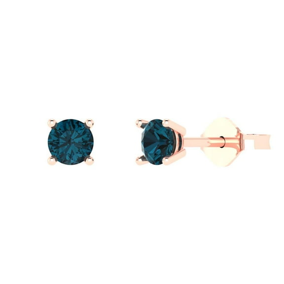 Clara Pucci 0.5Ct Natural London Blue Topaz Round Cut VVS1 Push Back Stud 18k Solid hypoallergenic Gold Designer Earrings For December