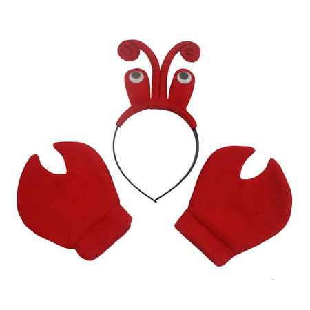 Crab Lobster Antenna Headband Claw Glove Mitts Halloween Costume Accessories
