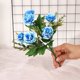 thumbnail image 2 of Ramo de rosas pequeñas artificiales, flores de seda, decoración del hogar para fiesta nupcial (azul), 2 of 2