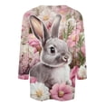 thumbnail image 4 of Momihoom Women's Floral Easter Bunny Graphic 3/4 Sleeve Crewneck Tunic Top, 4 of 5