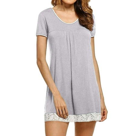 

TWZH Women Lace Stitching Hem 2PCS Pajama Short Sleeve Skin Friendly Sleep Dress