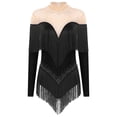 thumbnail image 1 of Alvivi Justaucorps de Danse pour Femmes Manches Longues Patchwork en Maille avec Strass à Franges Robe de Danse Latine Tango Noire L, 1 of 5
