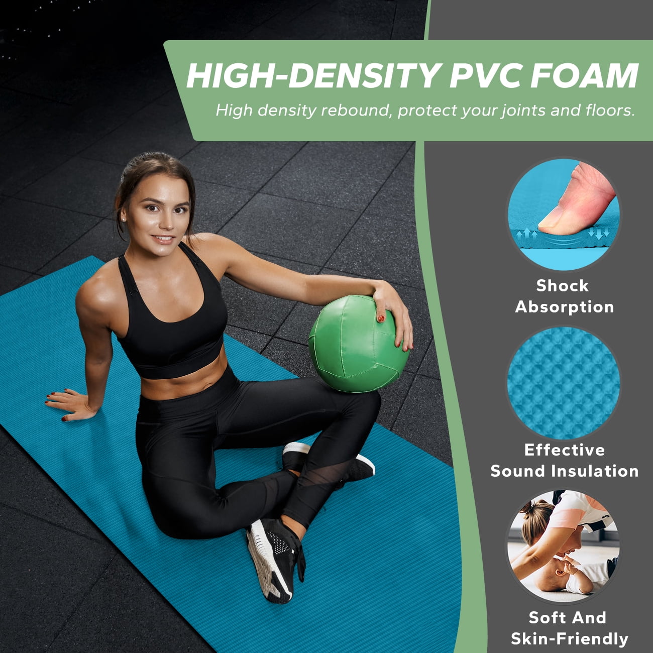 Extra Wide Exercise Mat – 6'x4' to 9'x6' – Thick, Non-Slip Fitness Mat – Choose from Black, Gray, or Blue