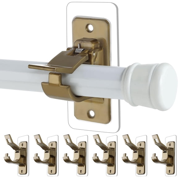 6-Pack No Drill Needed Curtain Rod Holders Brackets, Adhesive Holder Hooks, Multipurpose Nail Free Stick on Curtain Rods Hooks, Suits Smooth Wall, No Drilling for Dorm