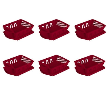 Sterilite 2 Piece Sink Set, Dish Drainer and Drainboard for Plates, Cups, and Flatware, Red, Pack of 6