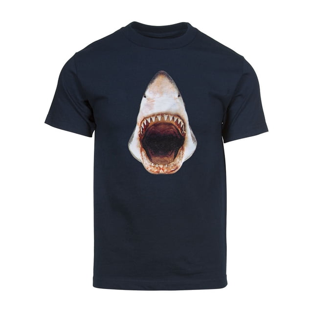 T-Shirt à Manches Courtes Attaque de Requin pour Hommes - Marine - Grand
