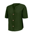 thumbnail image 6 of Pxiakgy Linen Shirts for Women Summer Cotton Linen V Neck Short Sleeve Tops Loose Vacation Beach Solid Blouses Tunic Tops Summer Loose Fit Short Sleeve Button Down Shirts for Women, 6 of 9