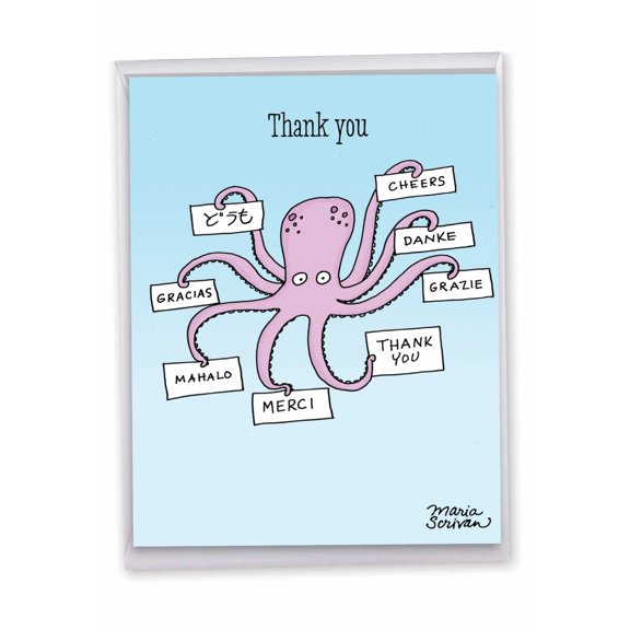1 Jumbo Funny Thank You Card with Envelope (8.5 x 11 Inch) - Octopus Thank You J4013TYG