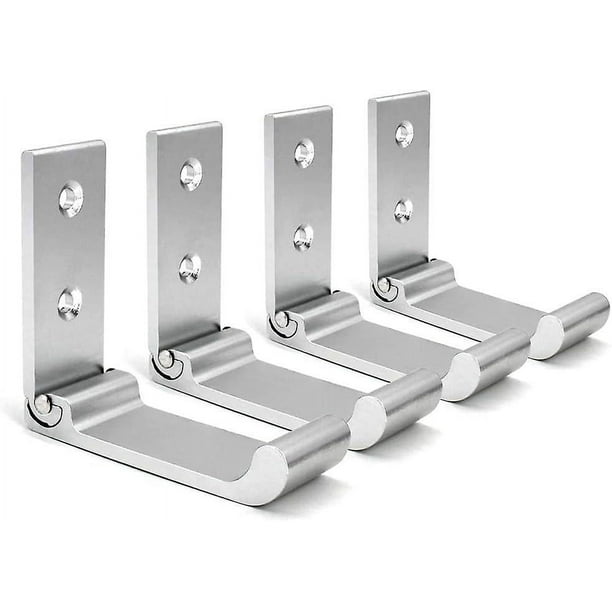 Foldable Wall Hooks 4 Pack Helmet Holder Invisible Coat Hooks Aluminum Wall Hook with Screws Towel and Jacket Hook Silver