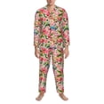 thumbnail image 3 of Picia Watercolor Birds Pattern Men’s Long-Sleeve Sleepwear Set - Soft 2-Piece Loungewear with Pockets, Comfy PJs for Relaxing Nights-Small, 3 of 7