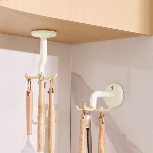 Ganchos de cocina giratorios de 360° con 6 garras giratorias, adhesivos para colgar utensilios de cocina, herramientas, toallas y cuchillos.