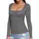 thumbnail image 2 of Top MANGOPOP - Camisetas de manga larga con cuello cuadrado para mujer, color gris, 2 of 6