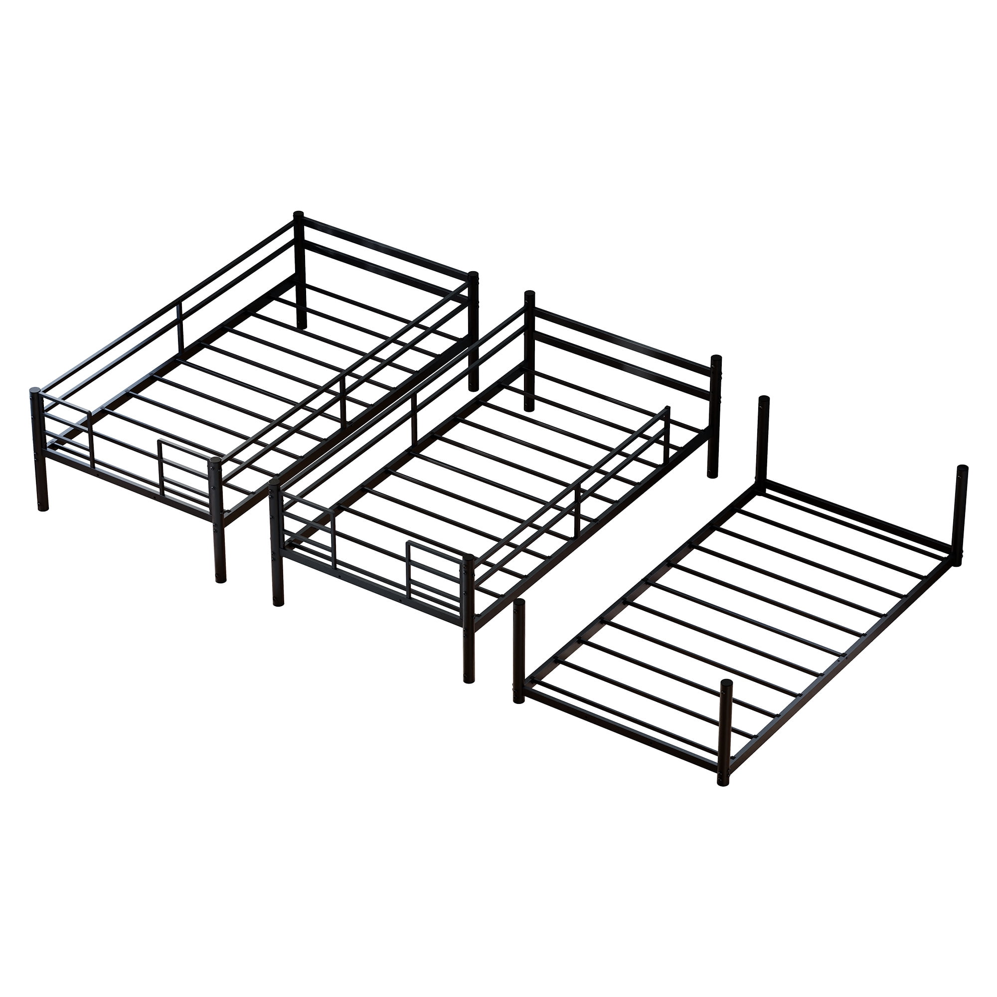 Leumius Triple Bunk Bed for 3 Kids/Teens,Bunk Bed Twin Over Twin Over Twin,Heavy Duty Metal Bed Frame with Guardrail and Ladder, No Box Spring Needed,Black