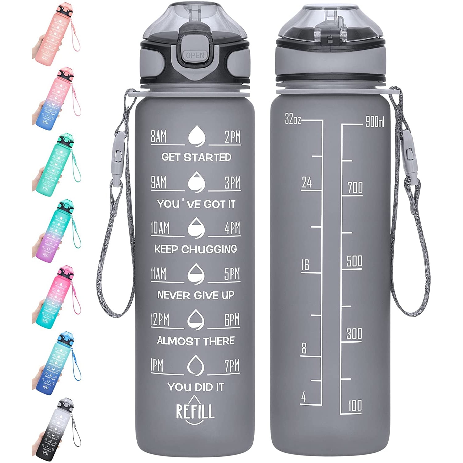 BPA Free & Leakproof Tritian Frosted Portable Reusable Fitness Sport 1L Water Bottle for Men Father Women Kids Student to Office Gym Workout 32 oz Motivational Water Bottle with Time Marker & Straw 