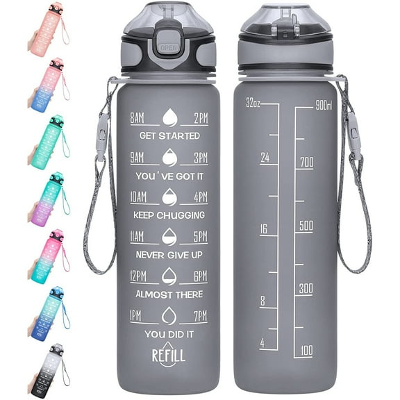 32 oz Motivational Water Bottle with Time Marker & Straw - BPA Free & Leakproof Tritian Frosted Portable Reusable Fitness Sport 1L Water Bottle for Men Women Kids Student to Office Gym Workout