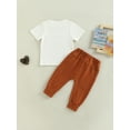 thumbnail image 4 of Bagilaanoe 2pcs Toddler Baby Boy Long Pants Set Letter Print Short Sleeve T-shirt Tops + Trousers 6M 12M 18M 24M 3T Kids Casual Outfits, 4 of 9