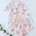 thumbnail image 2 of Wang6 Pajamas Sets for Womens with Shorts Soft Pjs Loungewear Sets 2 Pieces Short Sleeve V Neck Button Shirts Shorts Floral Printed Sleepwear Set X_Rose Gold M, 2 of 3