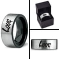 thumbnail image 4 of Tungsten Dripping Love Typography Writing Band Ring 8mm Men Women Comfort Fit Brushed Gray Flat Cut Black Polished, 4 of 4