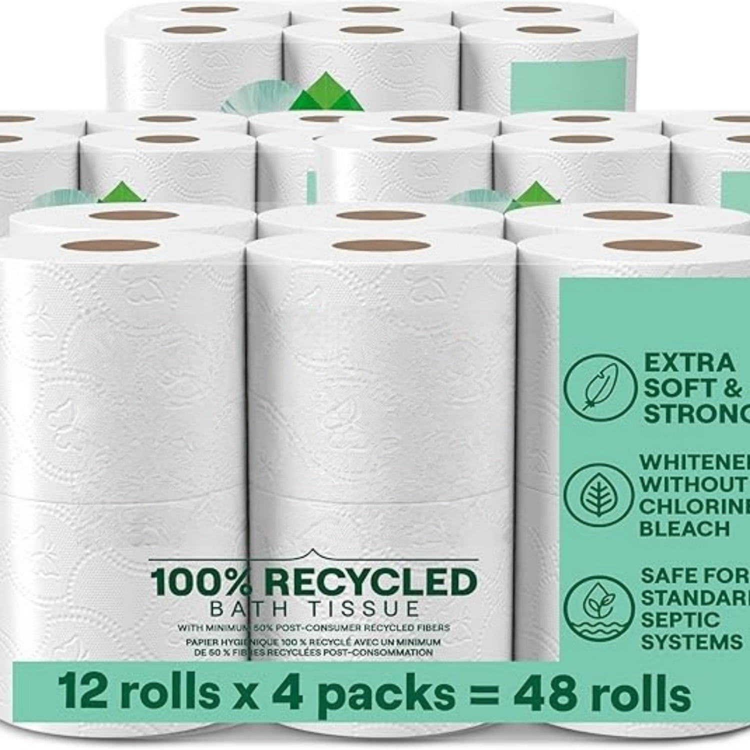 Toilet Paper  d Bath Tissue 4-Pack 100%  d Paper 2-ply without Chlorine Bleach 12 Rolls
