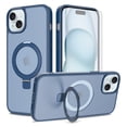 thumbnail image 1 of Asuwish Phone Case for iPhone 14 Plus/15 Plus 6.7 inch Tempered Glass Screen Protector Magnetic Folding Stand Frosted Translucent Rugged Shockproof Protective Cell Cover i-Phone 14+ iPhone15+ Blue, 1 of 6