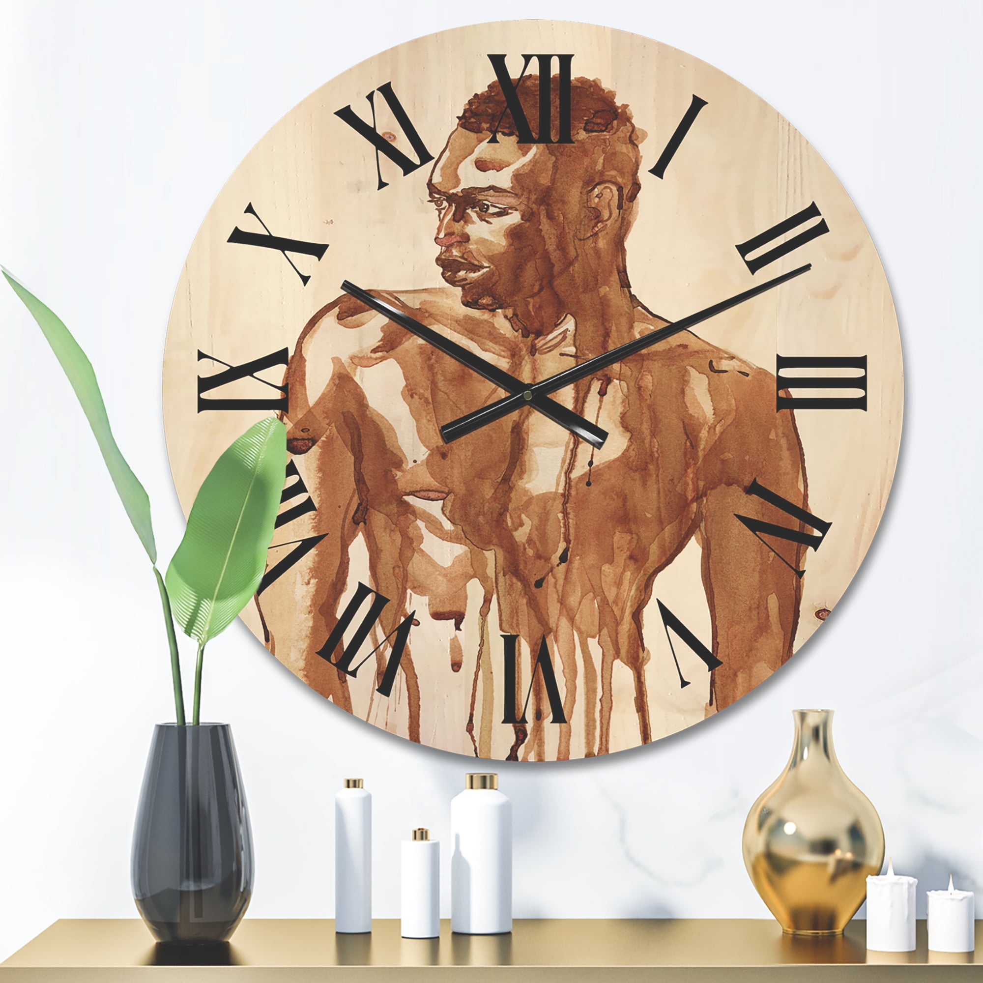 Designart 'Portrait of Handsome African Man On White II' Modern Wood Wall Clock