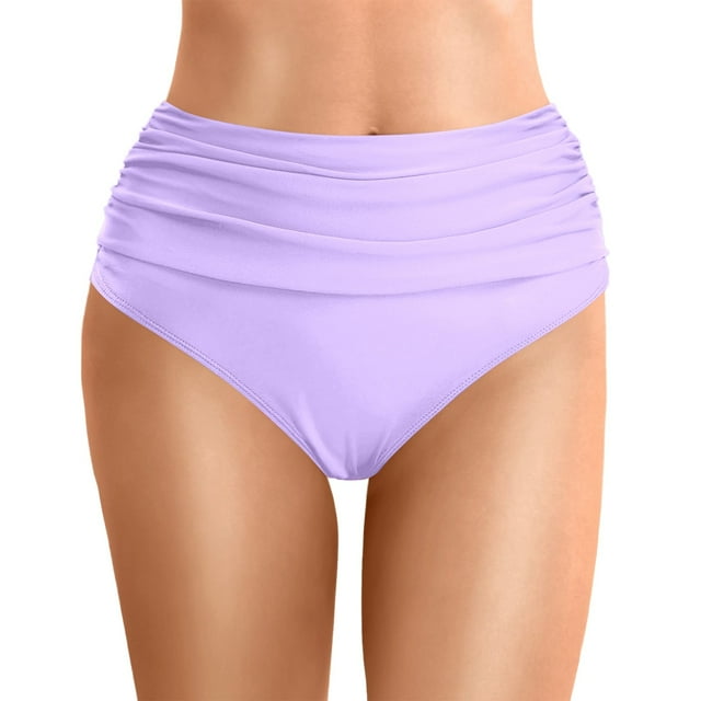 High Waist Women's Ruched Bikini Swimsuit Bottoms Belly Control Comfortable Stylish Swimwear For Beach Pool
