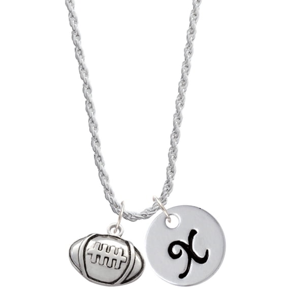 Delight Jewelry Silvertone Large Football Silvertone Script Initial Disc - X - Charm Necklace, 20"+3"