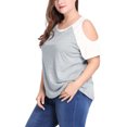 thumbnail image 4 of GRACE & GRANDEUR Women's Plus Size Contrast Short Sleeve Cold Shoulder Summer Blouse 1X Gray, 4 of 6