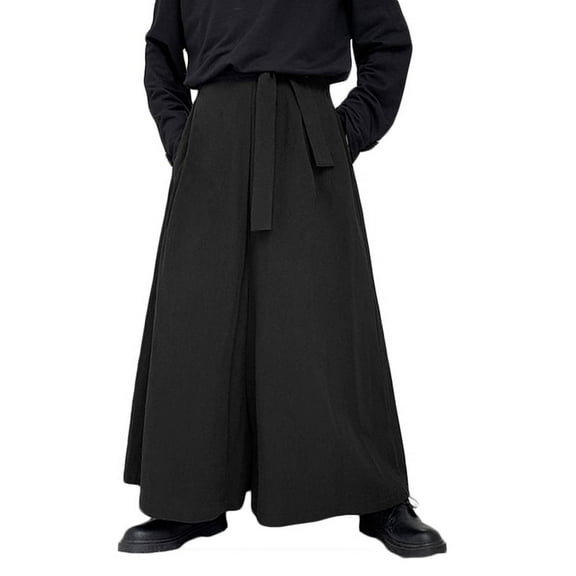 Men's Cotton Lace Up Loose Gothic Outdoor Casual Loose Wide Leg Pants