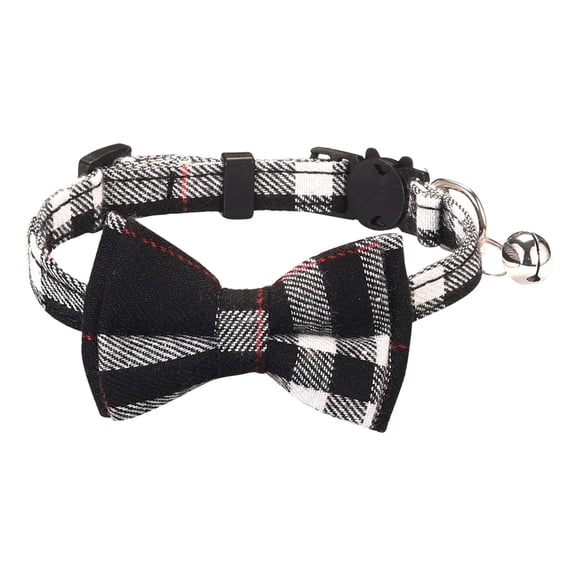 Dog Collar with Bowtie and Bell Adjustable Cat Collar for Small Dogs Rabbits Plaid Pet Safety Buckle Strap English Style 7.09 to 11.02 Inches Style A