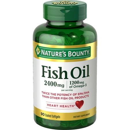 Nature's Bounty Fish Oil Omega-3 Softgels, 2400 Mg + 1200 Mg Omega-3, 90