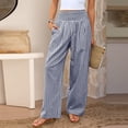 thumbnail image 6 of Women's Gingham Palazzo Pants Smocked High Waist Wide Leg Trousers Casual Loose Plaid Straight Leg Slacks with Pockets for Beach, 6 of 9